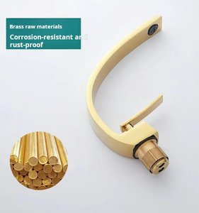 Rubinetto da Bagno a Cascata Curvo Placcato Oro, <span class=keywords><strong>Miscelatore</strong></span> Monocomando Caldo/Freddo con Valvola in Ceramica per <span class=keywords><strong>Lavabo</strong></span> - Product Image 5