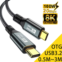 Câble de charge rapide USB-C vers USB-C PD100W USB 3.2 20 Gbit/s Thunderbolt 3 8K 3m Cordon de données d'extension pour iPhone 17 Pro Max MacBook