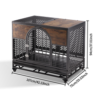 Cage pour chien de style meuble, en bois et métal, avec roues verrouillables, robuste, pour intérieur, table d'appoint pour grands chiens