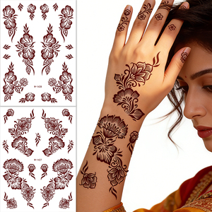Adesivi per Tatuaggi Temporanei Non Tossici, Impermeabili, con Motivi Floreali Paisley <span class=keywords><strong>Vintage</strong></span>, Stile Bohemien, Colore Rosso-Marrone, per Arte su Viso e Corpo da Sposa e Mehndi - Product Image 2