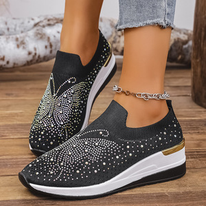 Zapatos Planos Casuales Clásicos para Mujer, con Parte Superior de Malla y PU, Ligeros, Transpirables, con Amortiguación, Suela Gruesa y Decoración de Diamantes de Imitación - Product Image 4