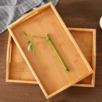 Vente en gros Plateau de service en bambou avec poignées Plateau de petit-déjeuner rectangulaire en bois pour manger