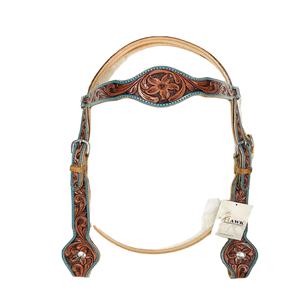 Ensemble de brides de cheval occidental en cuir véritable de haute qualité comprenant une tête et un collier de poitrine avec un style élégant noué en cuir brut - Product Image 5