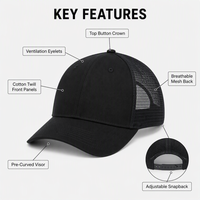 Gorra de Camionero Negra de Lujo con Logotipo Personalizado, Gorra de Béisbol con Malla Trasera y Cierre a Presión, Transpirable, Impermeable, Unisex, Promocional, para Exteriores