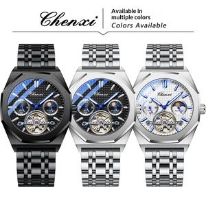 Montre mécanique automatique haut de gamme pour homme <span class=keywords><strong>Dawn</strong></span> Steel Belt, phase de lune, cadran à aiguilles, boîtier octogonal, résistance à l'eau 30 m - Product Image 5