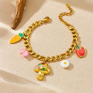 Fashion Charm Bracelet Zinc Alloy Carrot Mushroom Flower Pendant Colorful Rhinestone Jewelry For Women Girls - Product Image 2