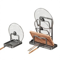 Support de comptoir de cuisine double niveau en métal, multifonctionnel, pour couvercles de casseroles et planches à découper verticales, sans perçage, direct usine