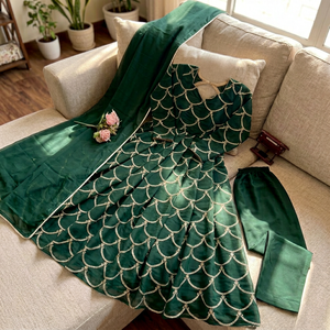 Conjunto de Salwar Kameez Verde Bordado, de Secado Rápido y Largo hasta el Suelo, Traje Tradicional Indio para Bodas, Fiestas, Diwali y Graduaciones - Product Image 1