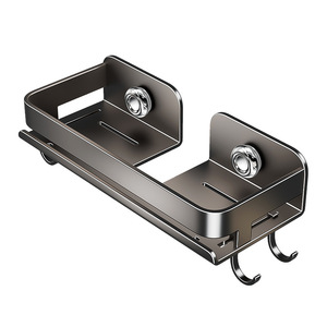 Suction Mounted Shower Caddy Rectangular Single Layer Bathroom Storage Tray With Hooks Durable No Drill Installation - Product Image 5