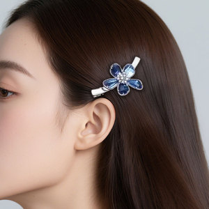 MyMuyu Blue Flower Hair Clip Crystal Petal Party Headdress Women's Hair Accessory - Product Image 2