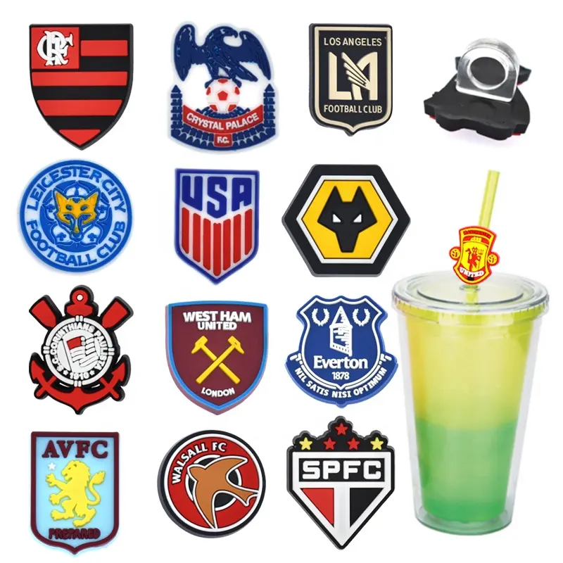 Tumbler Silicone Straw Topper Football Soccer Teams Straw Topper Charms For Fan Drinking Cup Paper Glass Metal Plastic 8mm Straw