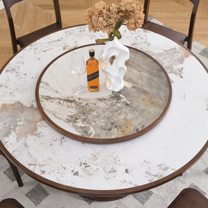 Solid Wood Round <b>Dining</b> <b>Table</b> Set 6 Piece With Turntable Modern Minimalist Style For Home <b>Dining</b> Room - Product Image 3