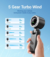 Mini ventilador portátil plegable 3 en 1, multifuncional, con 5 velocidades de viento, ventilador para exteriores con pantalla Digital