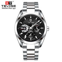 Montre mécanique automatique pour homme TEVISE 795-001, bracelet en acier inoxydable, cadran squelette, étanche, lumineuse, montre-bracelet de style business