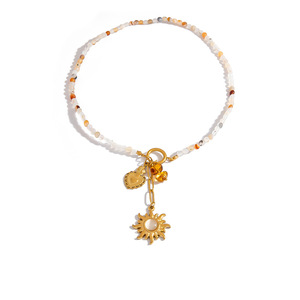 Collier en acier inoxydable avec pendentif fleur pour femme, chaîne de clavicule tendance pour l'été, bijoux de fête - Product Image 5