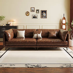 Canapé en cuir ciré à l'huile de style rétro français de Hongyu Furniture pour petit appartement de style mid-century, vente en gros pour salon - Product Image 2