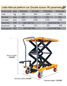 맞춤형 용량 150kg 다용도 유압 화물 리프트 유압 핸드 시저 리프트 트롤리 (캐스터 포함) - Product Image 3