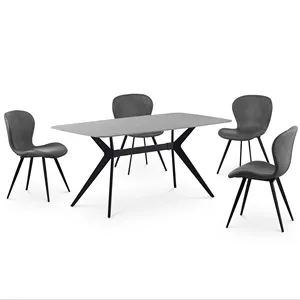 Moderna lastra di pietra sinterizzata tavolo da pranzo set mobili rettangolare bianco nero con gambe in metallo tavolo da pranzo