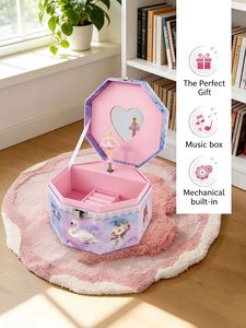 Custom Pattern Octagonal Eco-Friendly Luxury Musical Jewelry Box Rotating Ballerina Heart Mirror Storage Compartments for Kids - Product Image 6