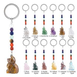 High Quality Spiritual Healing Vintage Natural Crystal Provide Energy Amethyst <strong>Cat</strong> <strong>Seven</strong> Chakras Keychain for Decoration - Product Image 3