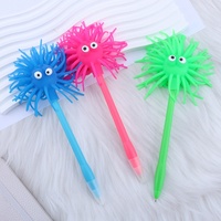 Stylo Bille Anti-Stress en Caoutchouc Orange Personnalisé, Design Créatif, Mignon et Adorable, Tête de Monstre Pieuvre Pelucheuse