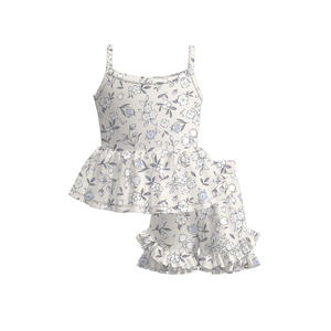 Conjunto de Ropa Casual Personalizada para Niñas, Primavera-Otoño, Transpirable, con Estampado de Flores y Rayas, Algodón y Spandex, con Volantes, para Hermanas - Product Image 3