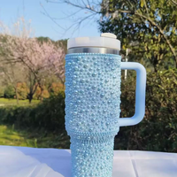 Nouvelle tasse isotherme en acier inoxydable 304 avec diamants de perles, gobelet à double paroi isolé sous vide, gobelet de voiture