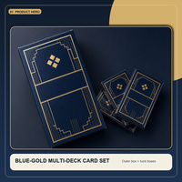 Cartes à Jouer Personnalisées Sans Marque Écologiques en Papier Bleu et Or à Motifs Géométriques Guan Dan, Multi-Paquets, pour Usage Familial, Boîte en Papier Durable et Portable