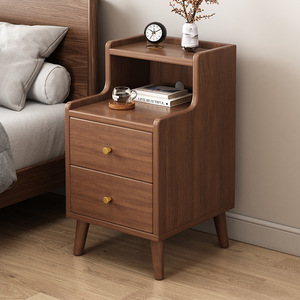 Modern Wood Nightstand With 2 <b>Drawers</b> And Open Shelf For Bedroom Storage - Product Image 1