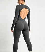 Combinaison de sport et yoga une pièce personnalisée pour femme, dos nu, en spandex, à manches longues, respirante et à séchage rapide
