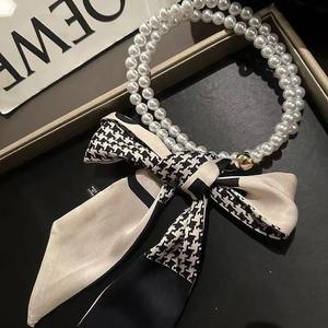 Pañuelo de seda 2 en 1 con lazo de perlas y gargantilla de perlas, accesorio de moda para vestidos - Product Image 2