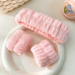 للبيع بالجملة فلانيل طقم معصم منشفة للوجه للعناية بالبشرة سبا مكياج عقال للوجه للنساء - Product Image 4