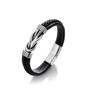 Bracelet en acier inoxydable tressé en cuir vintage de haute qualité, nœud d'amour, style punk, pour homme, vente en gros, best-seller - Product Image 1