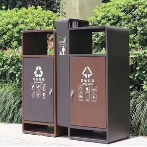 Contenedor de Basura para Exteriores con Clasificador de Residuos, 880x330x950mm, Acero Galvanizado, para Uso en Parques y Exteriores - Product Image 2