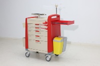 Chariot de réanimation EMS avec planche RCP, design moderne en ABS, roulettes silencieuses, support multifonctionnel pour oxygène, usage hospitalier, hauteur réglable