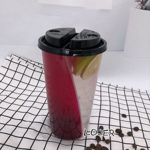 Desechable transparente de grado alimenticio PP 2 Twin Couple Share Enjoy doble vaso de plástico vaso dividido con tapa - Product Image 3