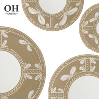 Service de table en céramique jaune terreux, assiettes de dîner en porcelaine fine à motif floral pour mariage, assiettes de présentation pour événements et décoration