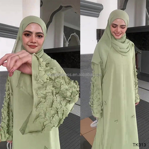 Habib Modest Dos piezas Plain Abaya Venta al por mayor Flor Manga Abaya Vestido Conjunto Ropa Islámica - Product Image 3