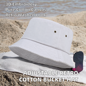 หมวกบักเก็ตสไตล์ยุโรป-อเมริกัน ปรับขนาดได้ ผ้าแคนวาส ปักลาย 3 มิติ ผ้าฝ้าย 100% สำหรับพ่อแม่ลูก เด็กและผู้ใหญ่ สไตล์เรโทร ลุคล้างสี ลำลอง - Product Image 2