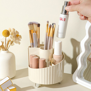 Rotating Cosmetic Organizer With Partitions 4 In 1 Desktop Storage Box For Makeup Brush Lipstick Eyeshadow Powder Puff Holder - Product Image 4