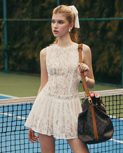Robe courte en dentelle florale sans manches pour femmes, col rond, jupe plissée, <span class=keywords><strong>tenue</strong></span> élégante pour soirée formelle, cocktail - Product Image 1