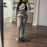 Ensemble de survêtement Y2K pour femmes : sweat à capuche zippé et pantalon évasé, tenue deux pièces personnalisée pour fabricants de vêtements
