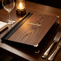 Carpeta de Menú de Madera A4 Tallada a Medida, Portamenús Simple para Restaurantes y Hoteles, Clip para Menús, Libro de Recetas