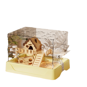 Gouden Beer Luxe Villa Winter Speciale Hamsterkooi Grote Ruimte Acryl Transparante Knoopsluiting Voedingsdoos Massief Hout - Product Image 5