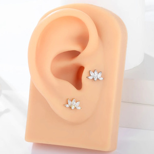 Flower Zircon Ear <b>Cartilage</b> <b>Stud</b> 16G 1.2mm 8mm Titanium Steel Piercing Jewelry Unisex - Product Image 2