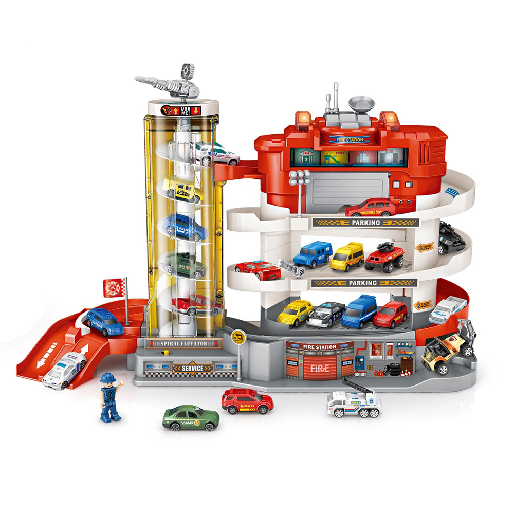 Литой лифт для управления огнем, игрушка для парковки гаража, музыка и свет, электрический лифт, роскошная игра для парковки