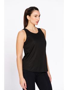 Black Polyester Workout Tank <b>Top</b> for Women Munns & Mars Solid Box Pleated Activewear Sports Shirt with Sleeveless Design for Gym - Product Image 5