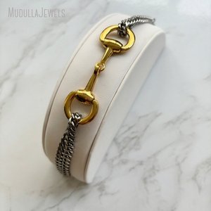<span class=keywords><strong>Bracelet</strong></span> chaîne en acier inoxydable bicolore BM51235 Link Silver & Gold Snaffle <span class=keywords><strong>Bit</strong></span> Chunky, bijoux géométriques équestres Horsebit - Product Image 6