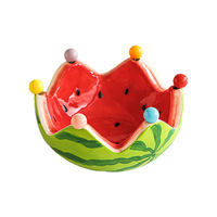 Ensemble de fourchettes et plat à fruits en céramique écologique en forme de pastèque, grande capacité, pour salon et café