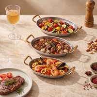 Assiette ovale vintage en acier inoxydable durable de style coréen avec deux poignées pour la maison, l'hôtel, le restaurant, la cuisine commerciale, le service de gâteaux